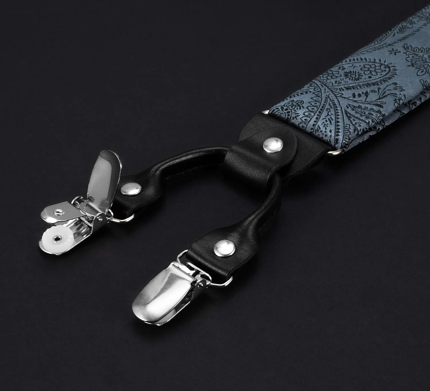 TIE G Paisley Suspender, Bow Tie, Pocket Square Set for Men's Tuxedo Suspenders : Adjustable Braces, Strong Enhanced 6 Clips
