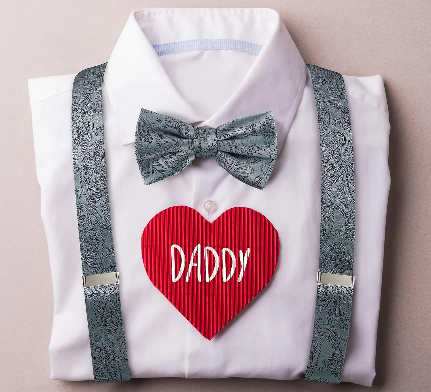 TIE G Paisley Suspender, Bow Tie, Pocket Square Set for Men's Tuxedo Suspenders : Adjustable Braces, Strong Enhanced 6 Clips