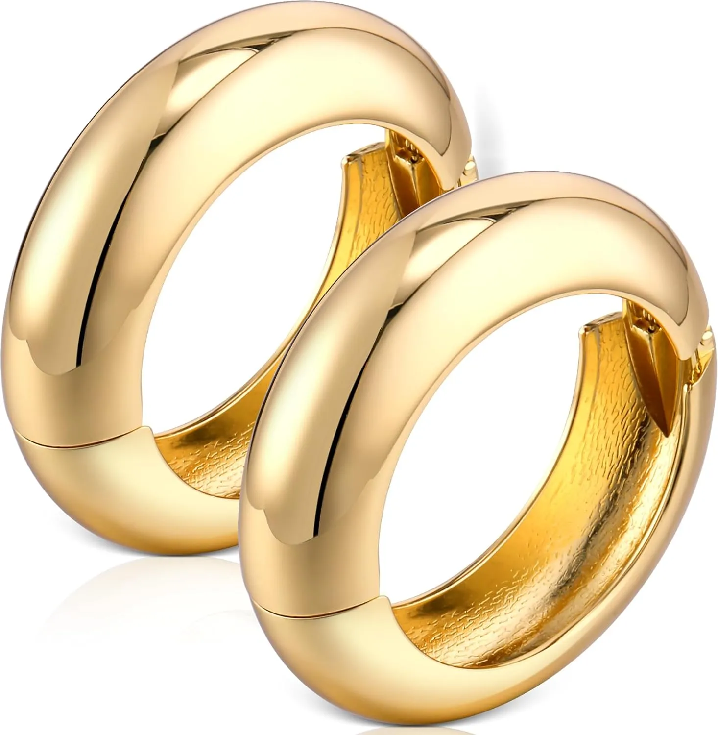 Tondiamo 2 Pcs Chunky Gold Bangle Bracelets Hinged Cuff Open Wide Chunky Cuffs Bracelet for Women Arm Wrist Bangle Gift