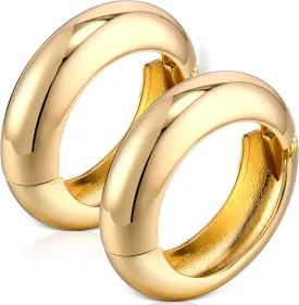 Tondiamo 2 Pcs Chunky Gold Bangle Bracelets Hinged Cuff Open Wide Chunky Cuffs Bracelet for Women Arm Wrist Bangle Gift