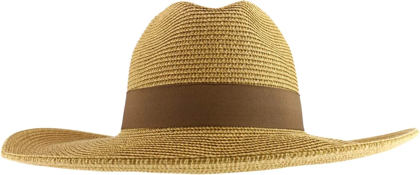 Trendy Apparel Shop Women's Fedora Crown Ribbon Band Wide Brim Sun Hat