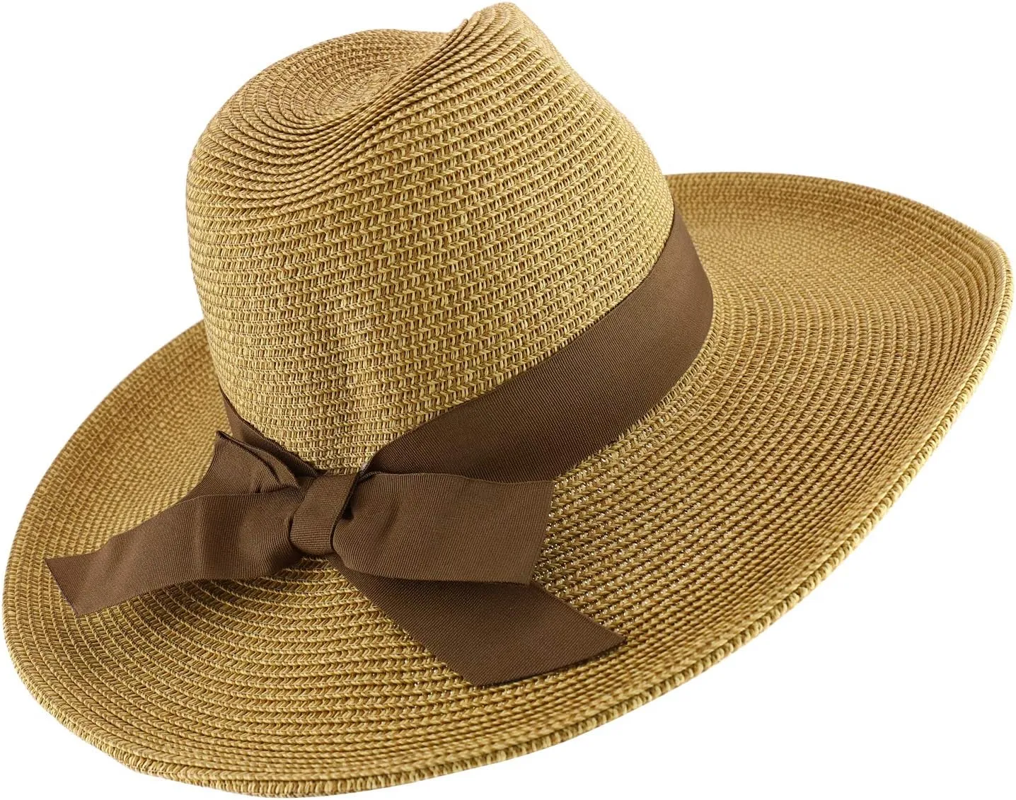 Trendy Apparel Shop Women's Fedora Crown Ribbon Band Wide Brim Sun Hat