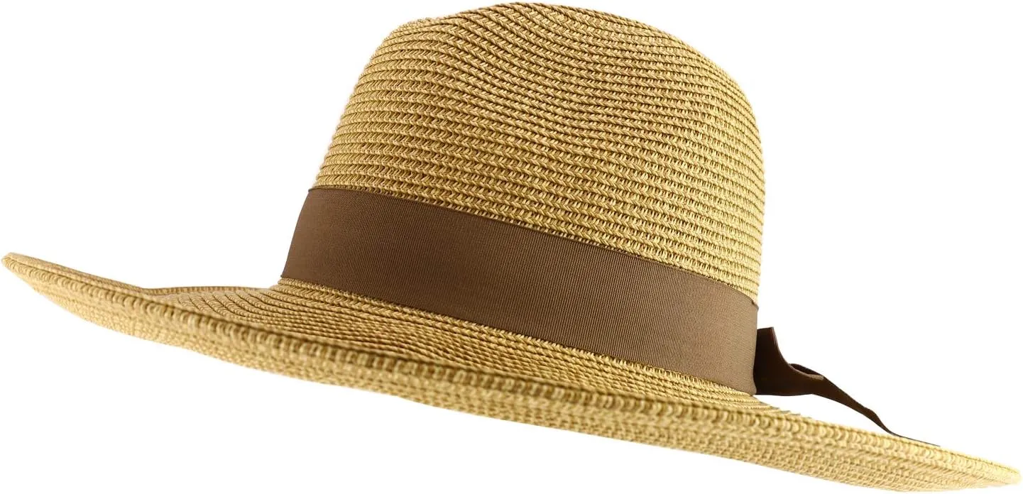 Trendy Apparel Shop Women's Fedora Crown Ribbon Band Wide Brim Sun Hat