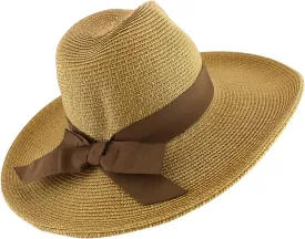 Trendy Apparel Shop Women's Fedora Crown Ribbon Band Wide Brim Sun Hat