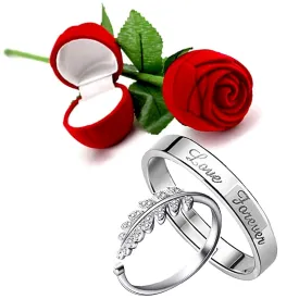 Valentine Gift Crystal Couple Ring Set with Rose Box