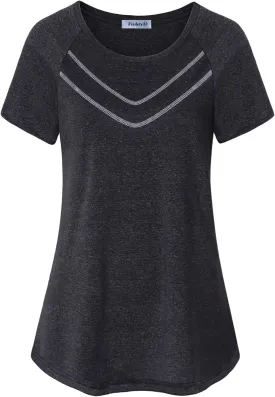 Vindery Women Quick-Dry Line Decor Front Yoga Workout Shirts Athletic Gym Loose Fit Tops