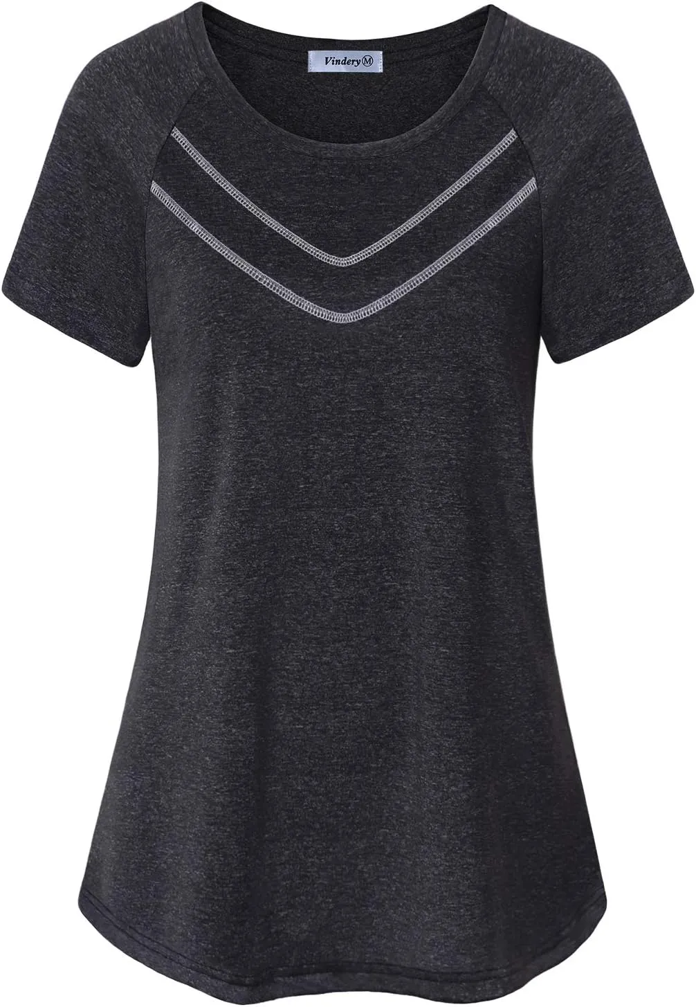 Vindery Women Quick-Dry Line Decor Front Yoga Workout Shirts Athletic Gym Loose Fit Tops
