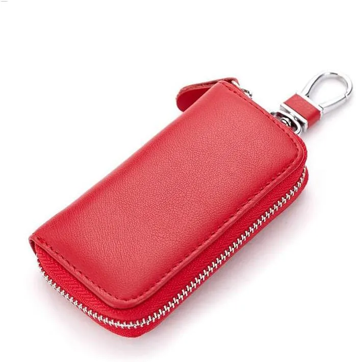 WESTONETEK Unisex Mens Womens Premium Leather Car Key Holder Bag Keychain Case Wallet with 6 Hooks Zipper Closure