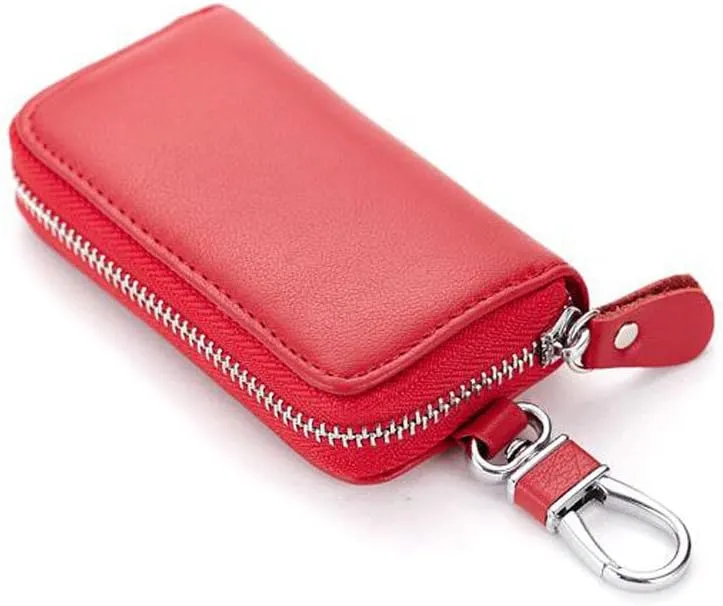 WESTONETEK Unisex Mens Womens Premium Leather Car Key Holder Bag Keychain Case Wallet with 6 Hooks Zipper Closure