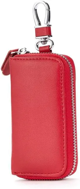 WESTONETEK Unisex Mens Womens Premium Leather Car Key Holder Bag Keychain Case Wallet with 6 Hooks Zipper Closure