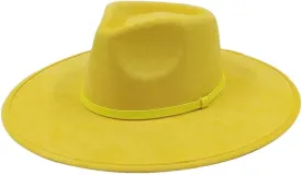 Women Big Wide Brim Fedora Hats Rancher Hat Suede Jazz Hat Party Dress Hats with Band Belt Unisex Solid Hats