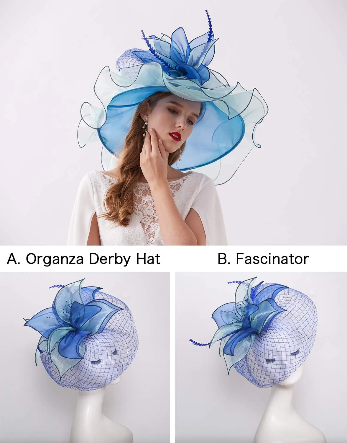 Women Hats Headband Hairpin Organza Fascinator Church Hat Floral Tea Party Wedding Hat