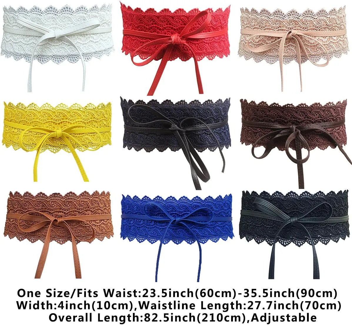 Women's 2 Packs Lace Waist Belt Bow Tie Wrap Around Soft Leather Boho Corset Fashion Elegant for Dresses