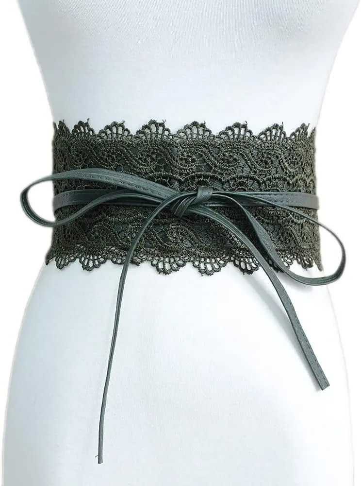Women's 2 Packs Lace Waist Belt Bow Tie Wrap Around Soft Leather Boho Corset Fashion Elegant for Dresses