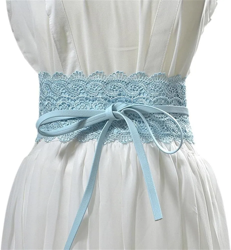 Women's 2 Packs Lace Waist Belt Bow Tie Wrap Around Soft Leather Boho Corset Fashion Elegant for Dresses