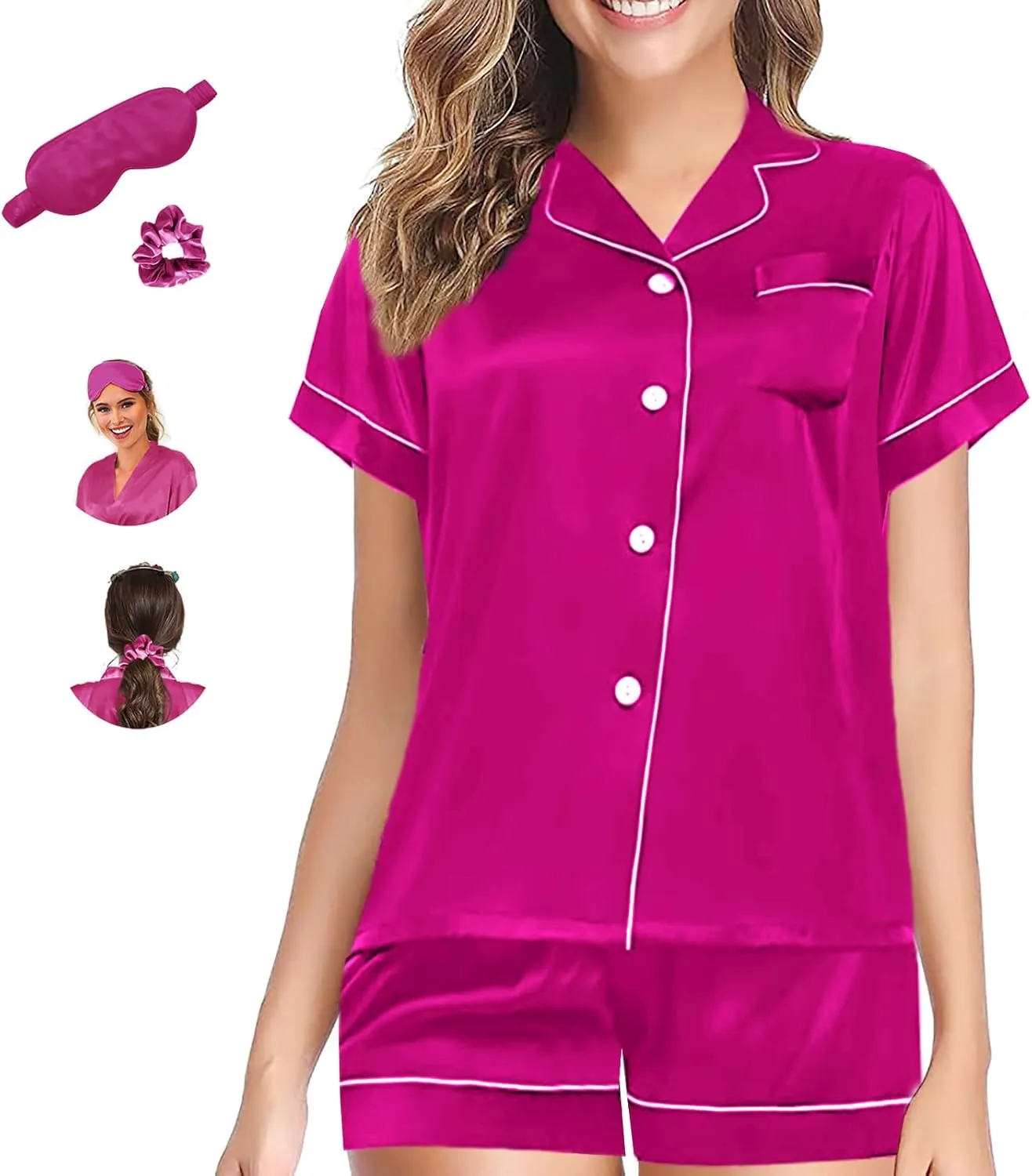 Womens Pajama Sets XS-4XL Silk Satin Pajamas Set Floral 2Pcs Pj Sets Button Down Pjs Set Sleepwear Loungewear