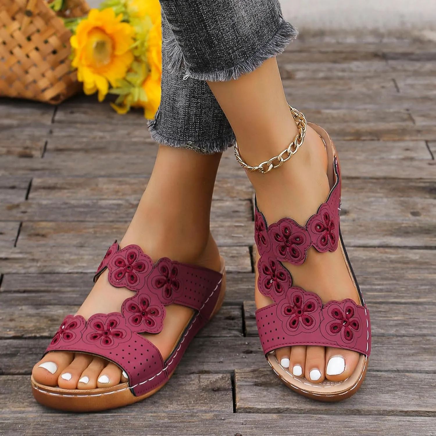 Womens Wedge Sandals Open Toe Comfortable Walking Platform Slides Orthopedic Sandal Casual Slip on Summer Shoes