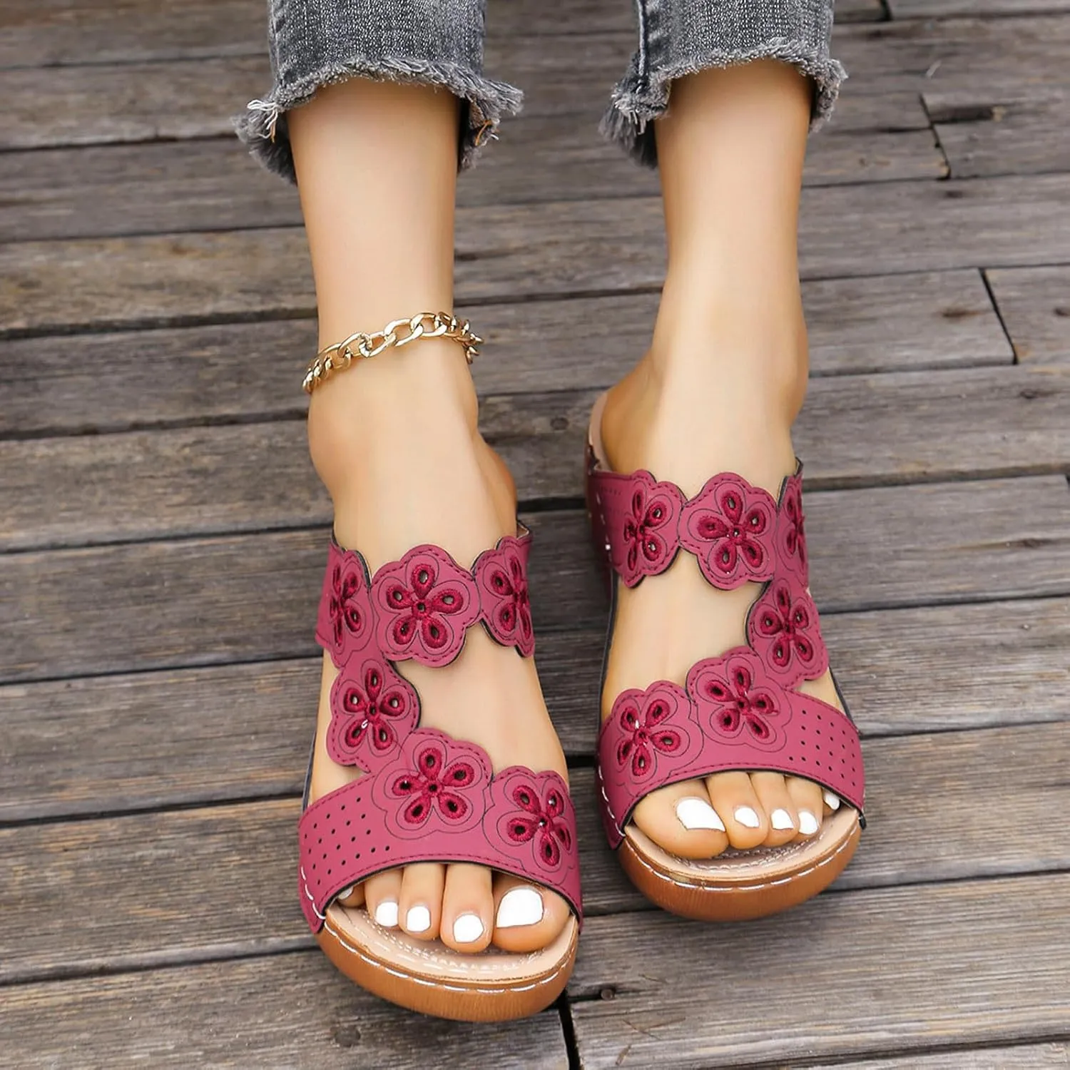 Womens Wedge Sandals Open Toe Comfortable Walking Platform Slides Orthopedic Sandal Casual Slip on Summer Shoes