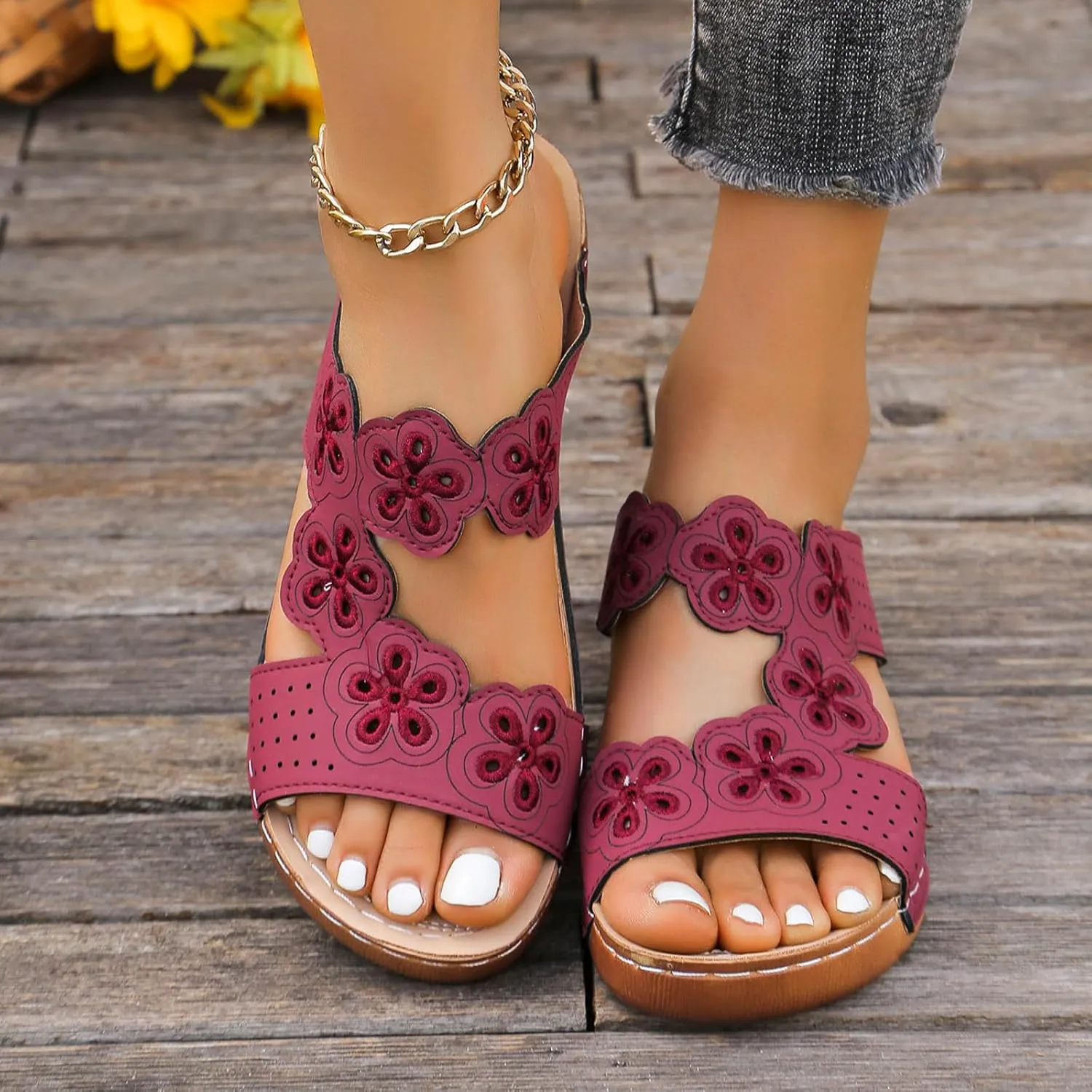 Womens Wedge Sandals Open Toe Comfortable Walking Platform Slides Orthopedic Sandal Casual Slip on Summer Shoes