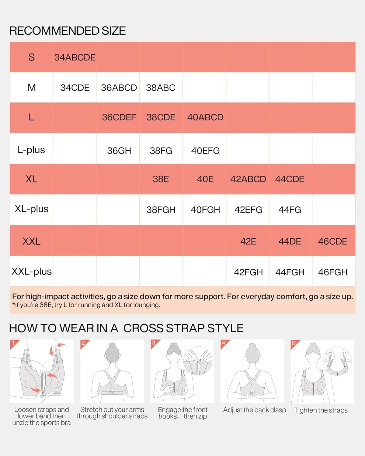Zip Front Adjustable High Impact Sports Bras for Women Large Breasts Full Coverage Workout Running Removable Pads